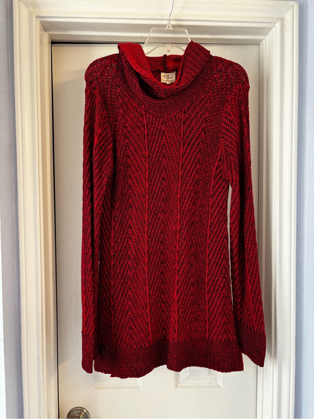 Effeci Women’s XL Red Black Marled Cotton Cowl Neck Sweater Tunic Pullover